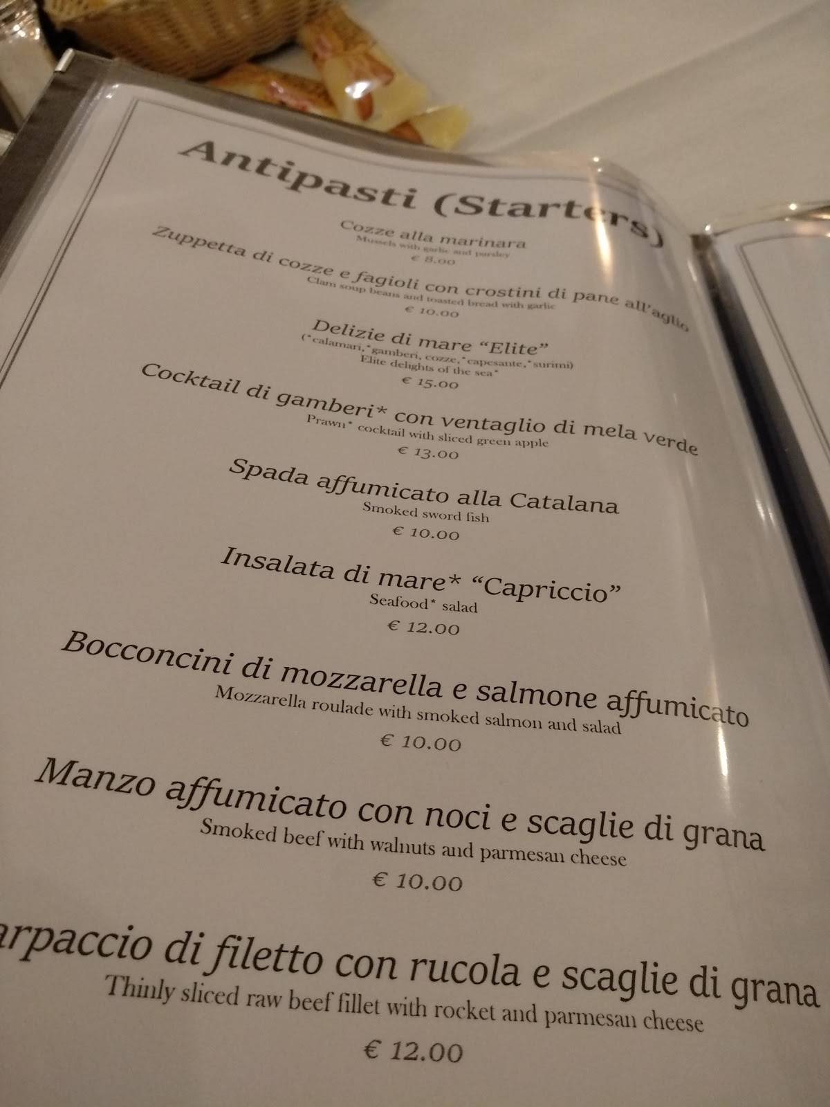 Menu di Ristorante Elite Rapallo 