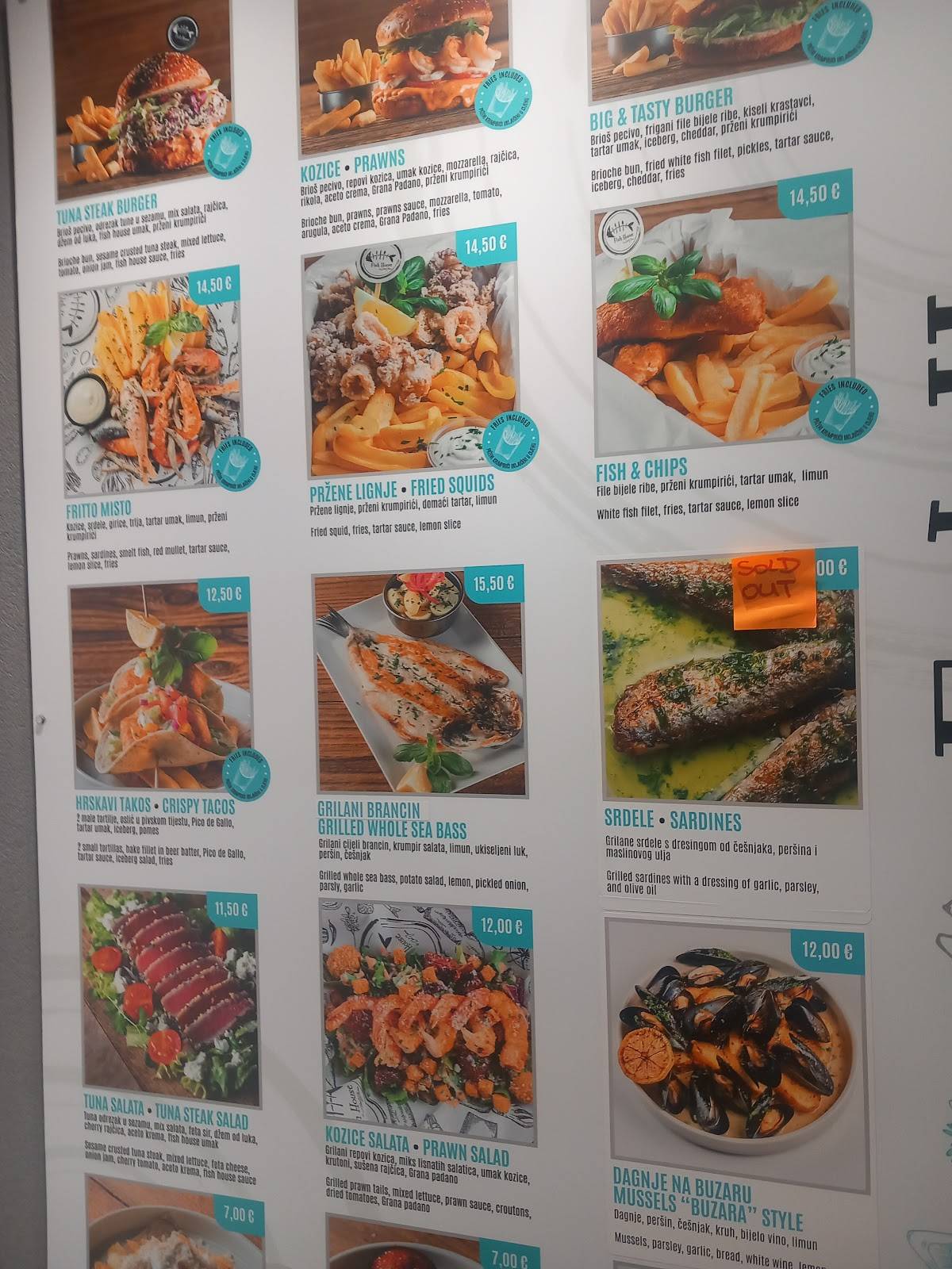 Menu de Fish House Rovinj