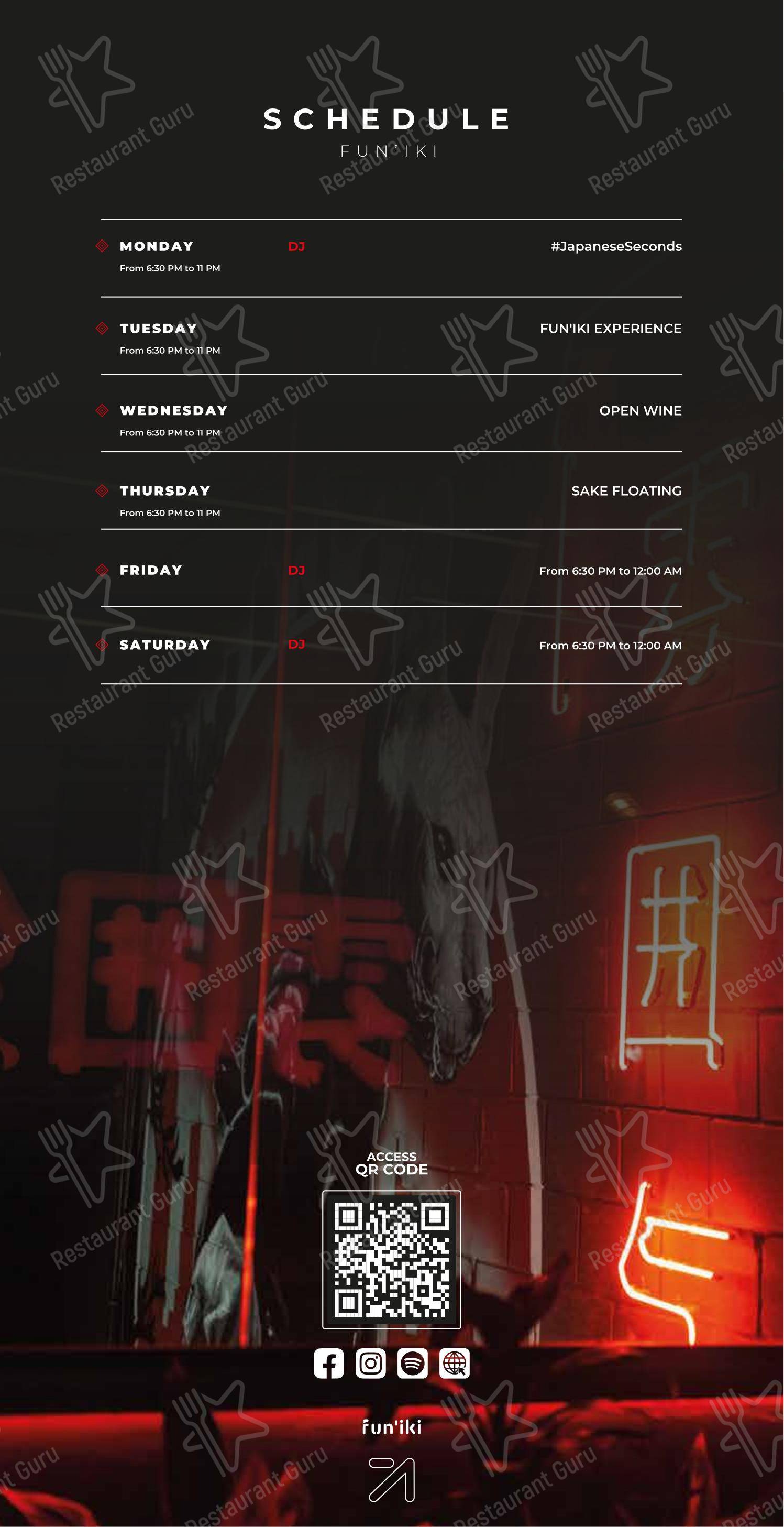 Menu bar para Fun'iki Sushi + Rooftop restaurante