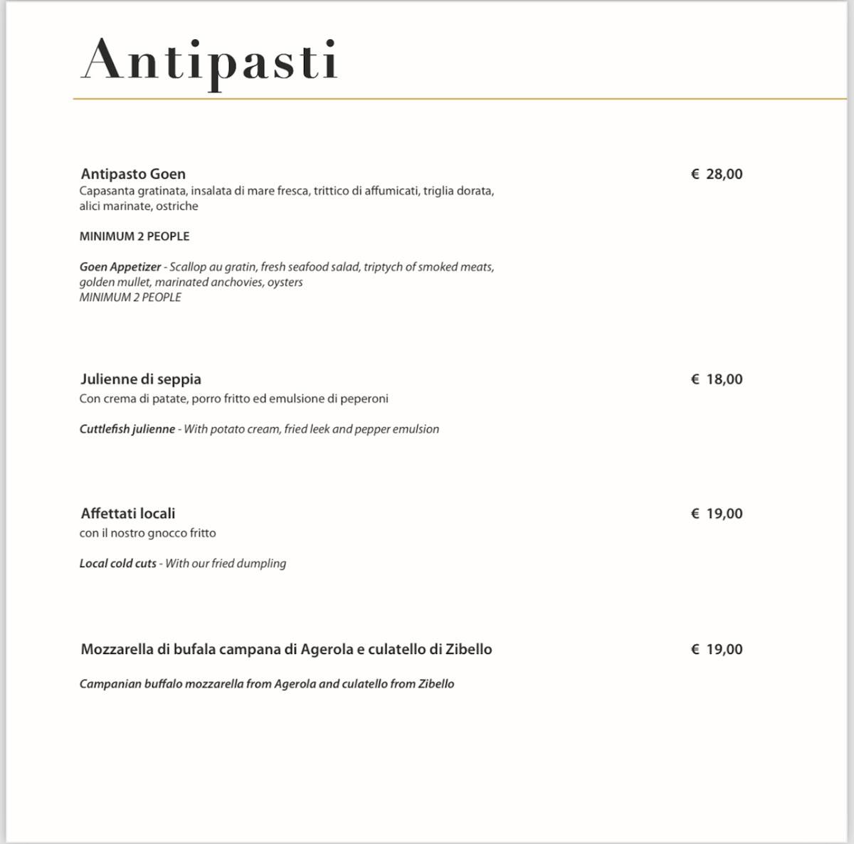 Menu di Ristorante Goen Pisogne 