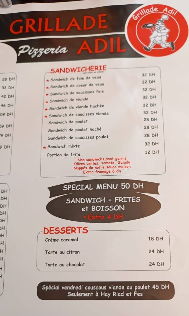 Menu de Grillade Adil