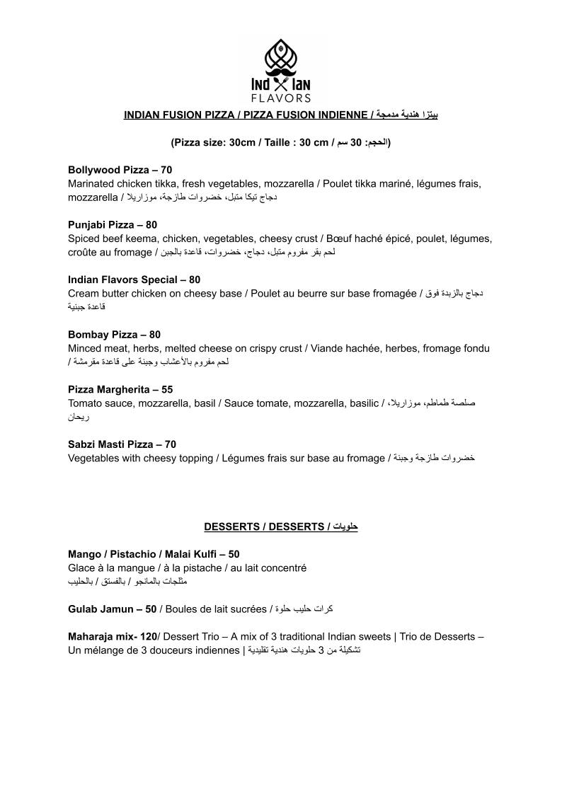 Menu de Indian Flavors - Rabat