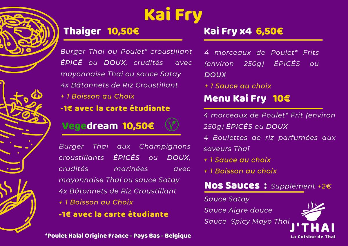 Menu de J'THAI
