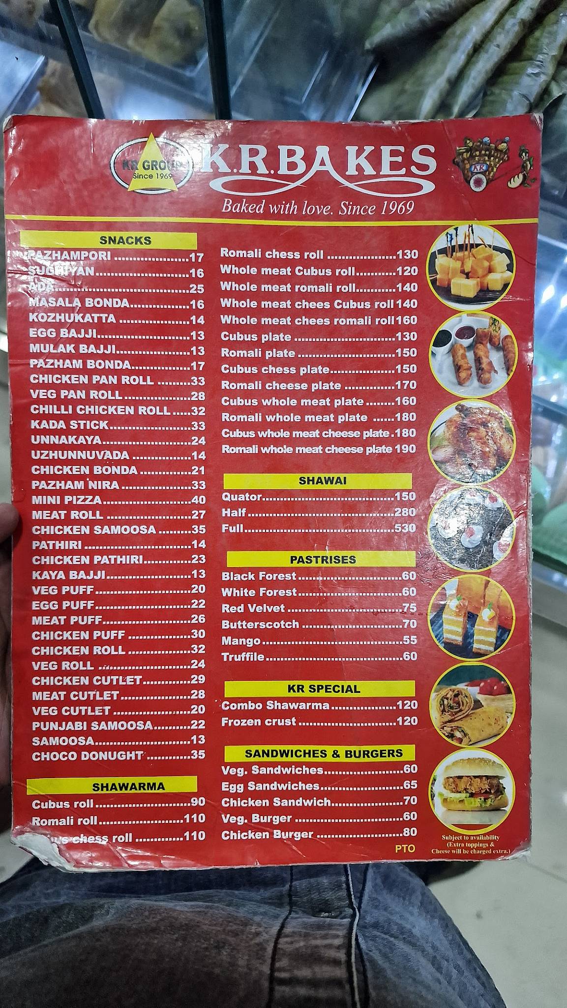 K R Bakes menu