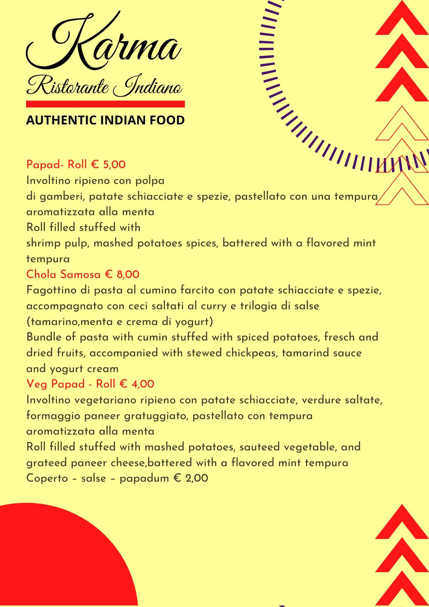 Menu di Karma Ristorante Indiano 