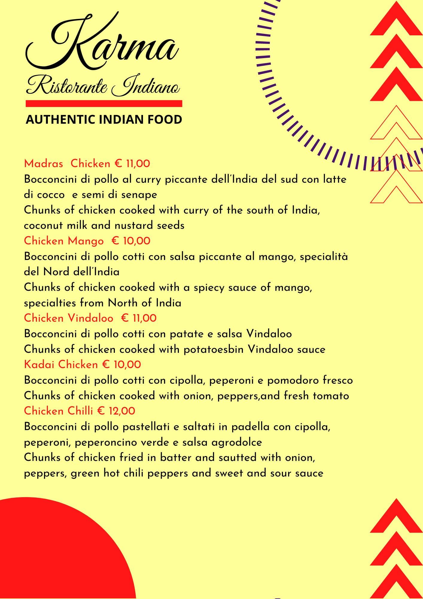 Menu di Karma Ristorante Indiano 