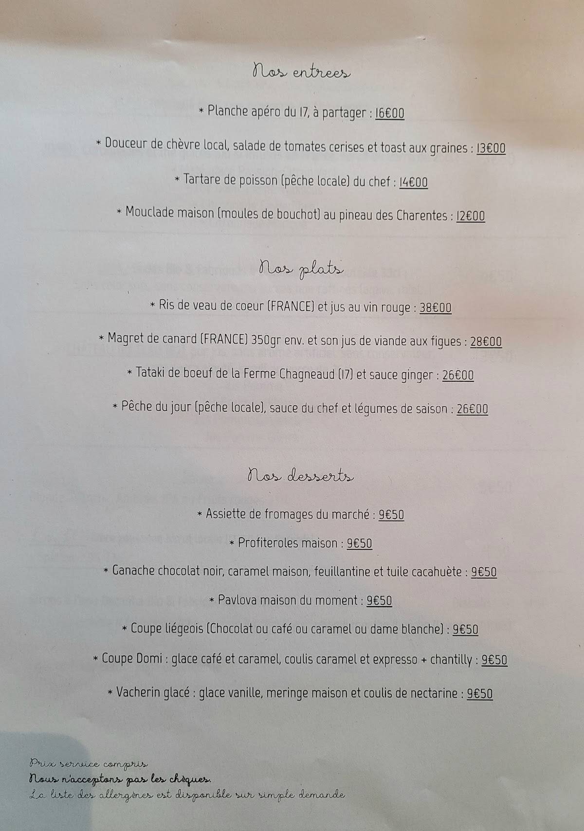 Menu de Les Béatilles