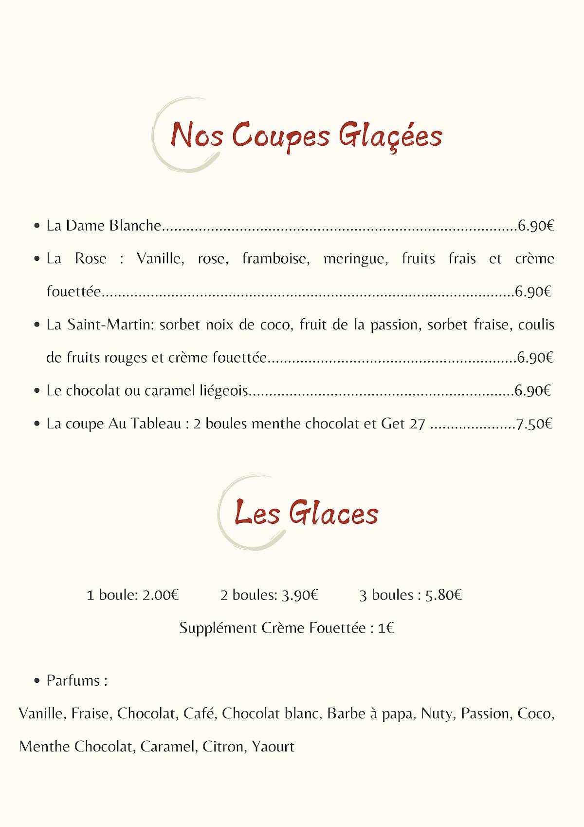 Menu de Les Terres Rouges