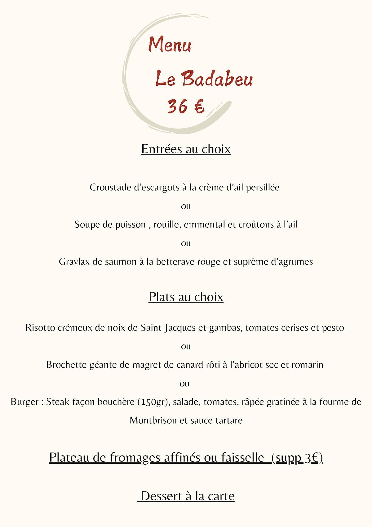 Menu de Les Terres Rouges