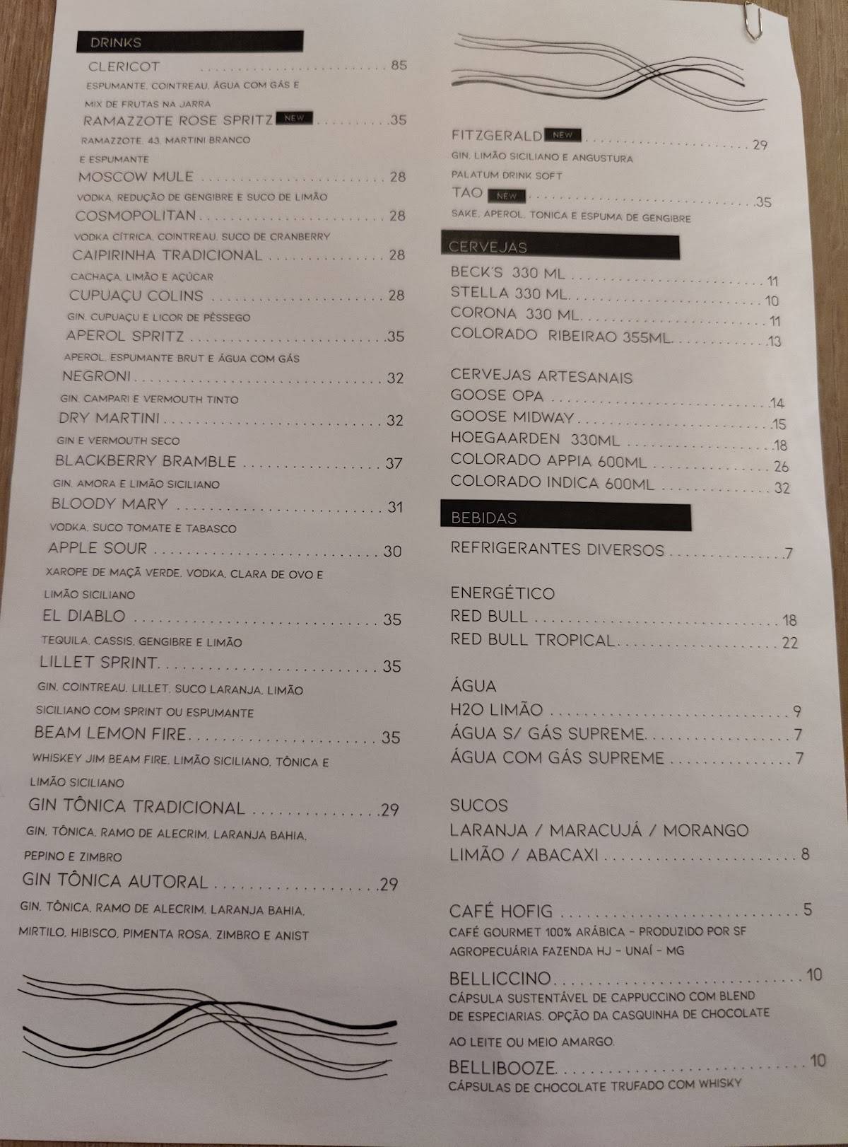 Palatum Rooftop cardápio