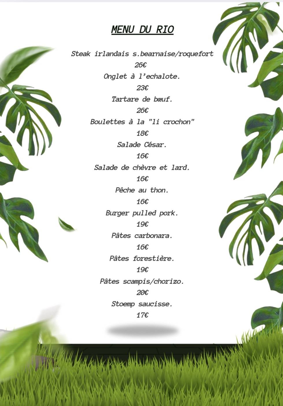 Menu de Le Rio Waulsort