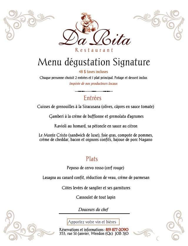 Menu de Restaurant Da Rita