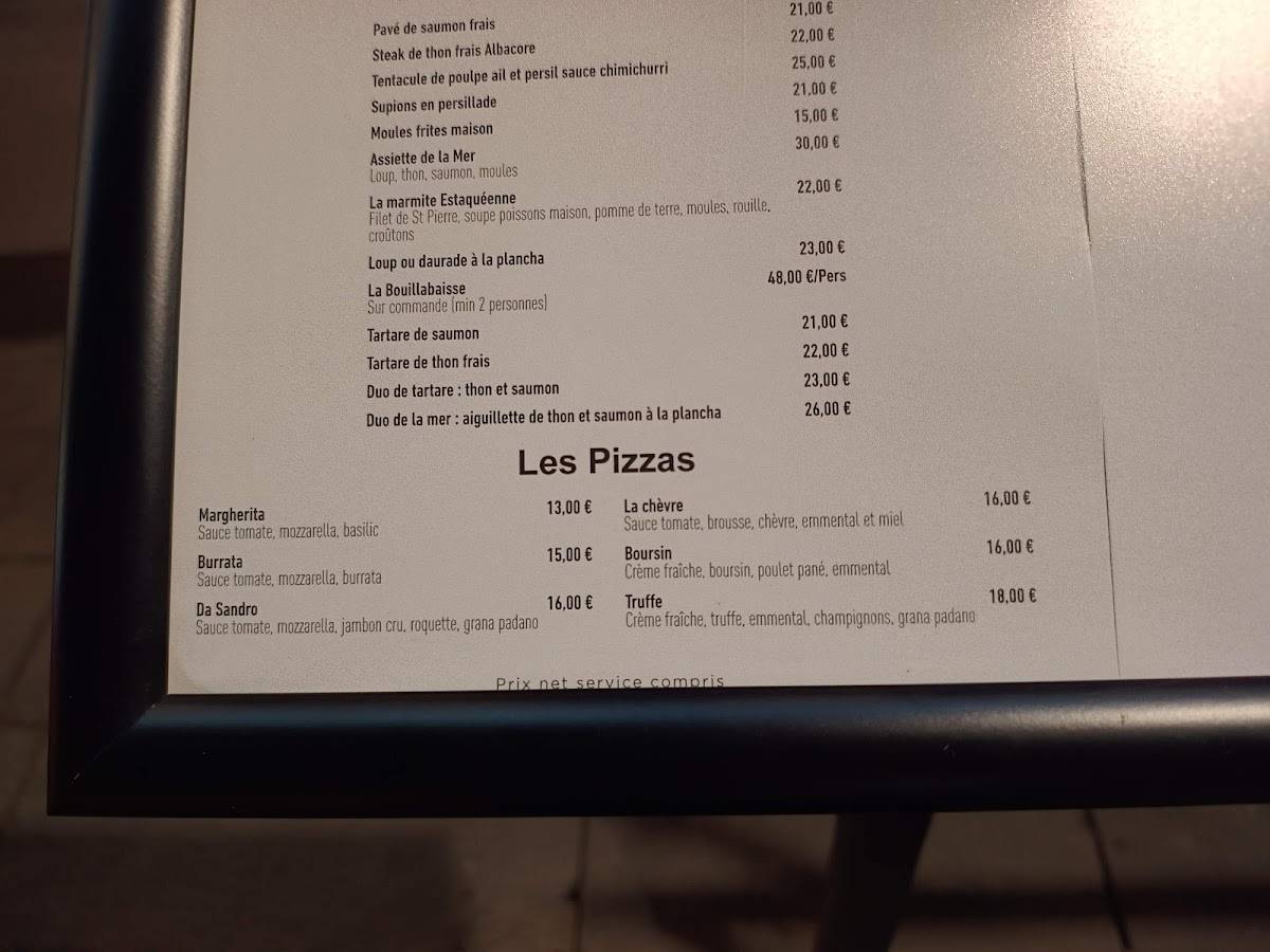 Menu de Restaurant La Rade