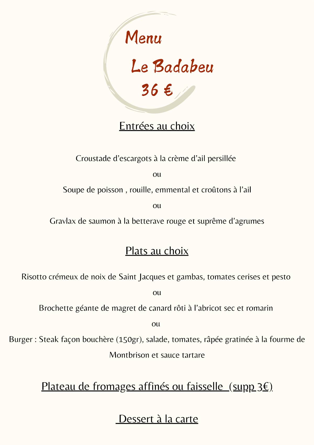Menu de Les Terres Rouges