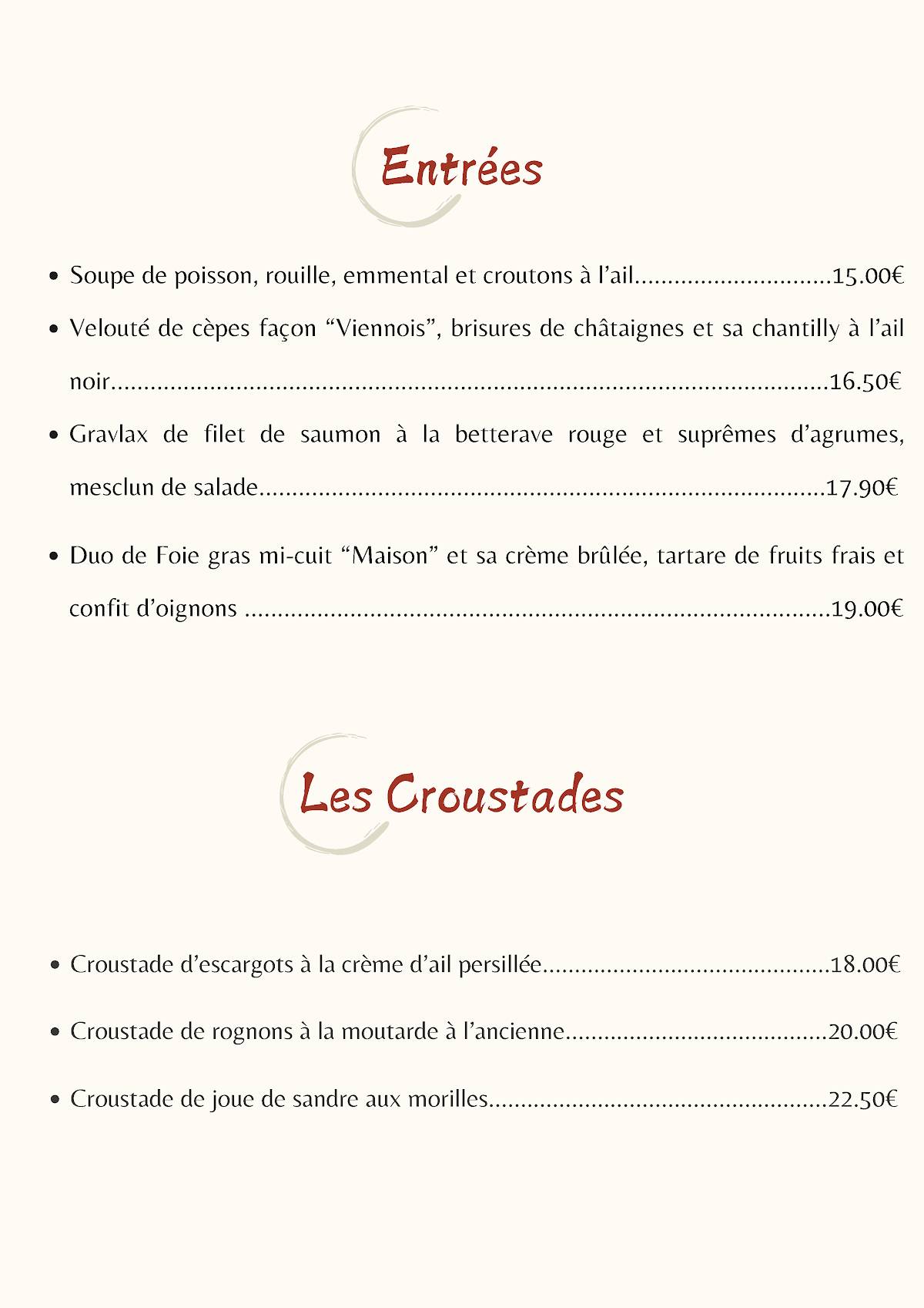 Menu de Les Terres Rouges