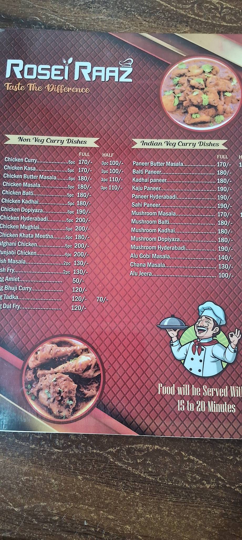 ROSEI RAAZ menu