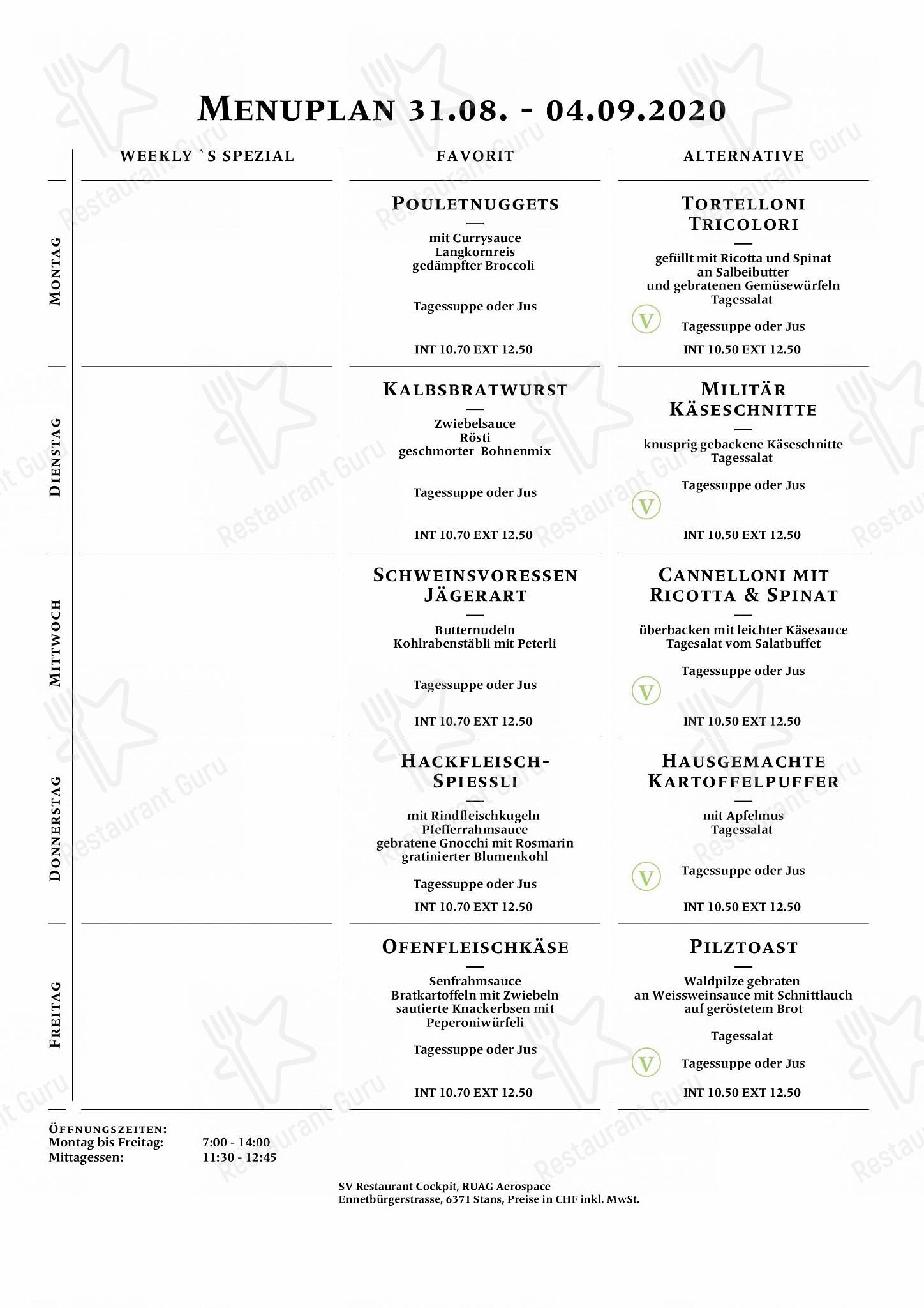 Restaurant RUAG Cockpit dans Stans - Wine Menu
