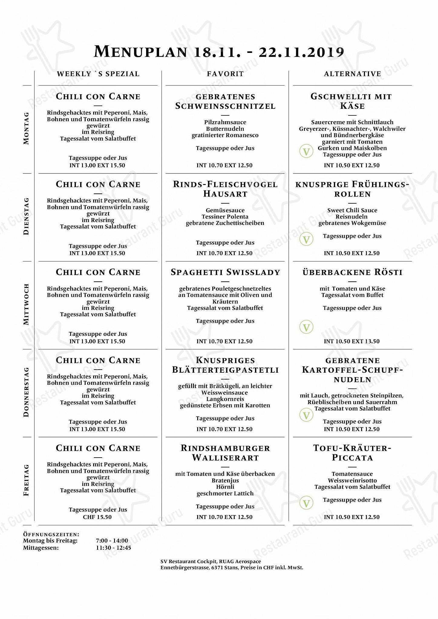 Restaurant RUAG Cockpit dans Stans - Wine Menu