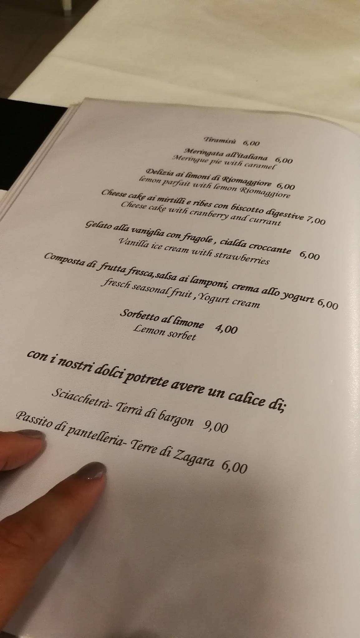 Menu di Ristorante Ripa del Sole Riomaggiore 