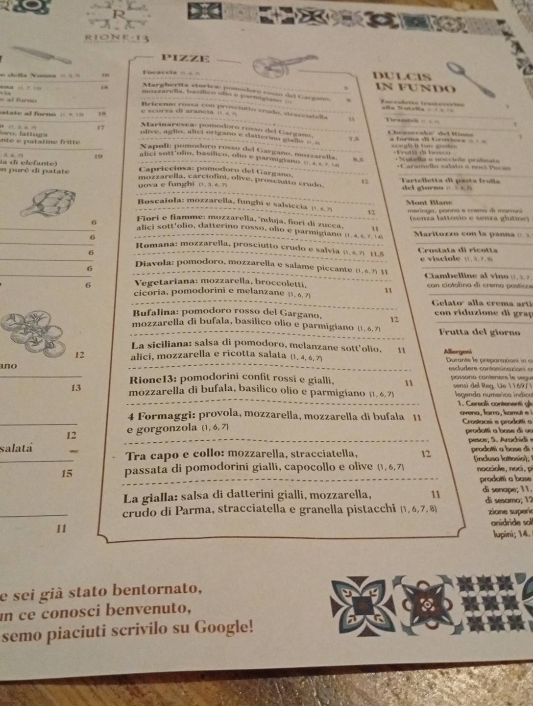 Menu di Rione 13 Ristorante 