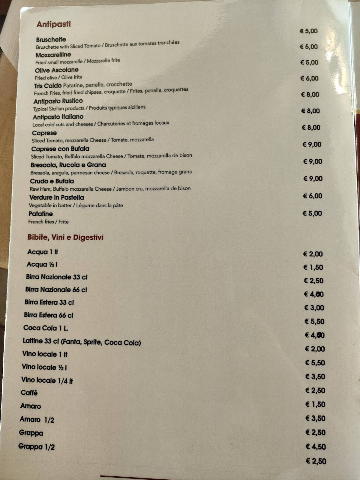 Menu di Ristorante - Pizzeria Bar La Villa 
