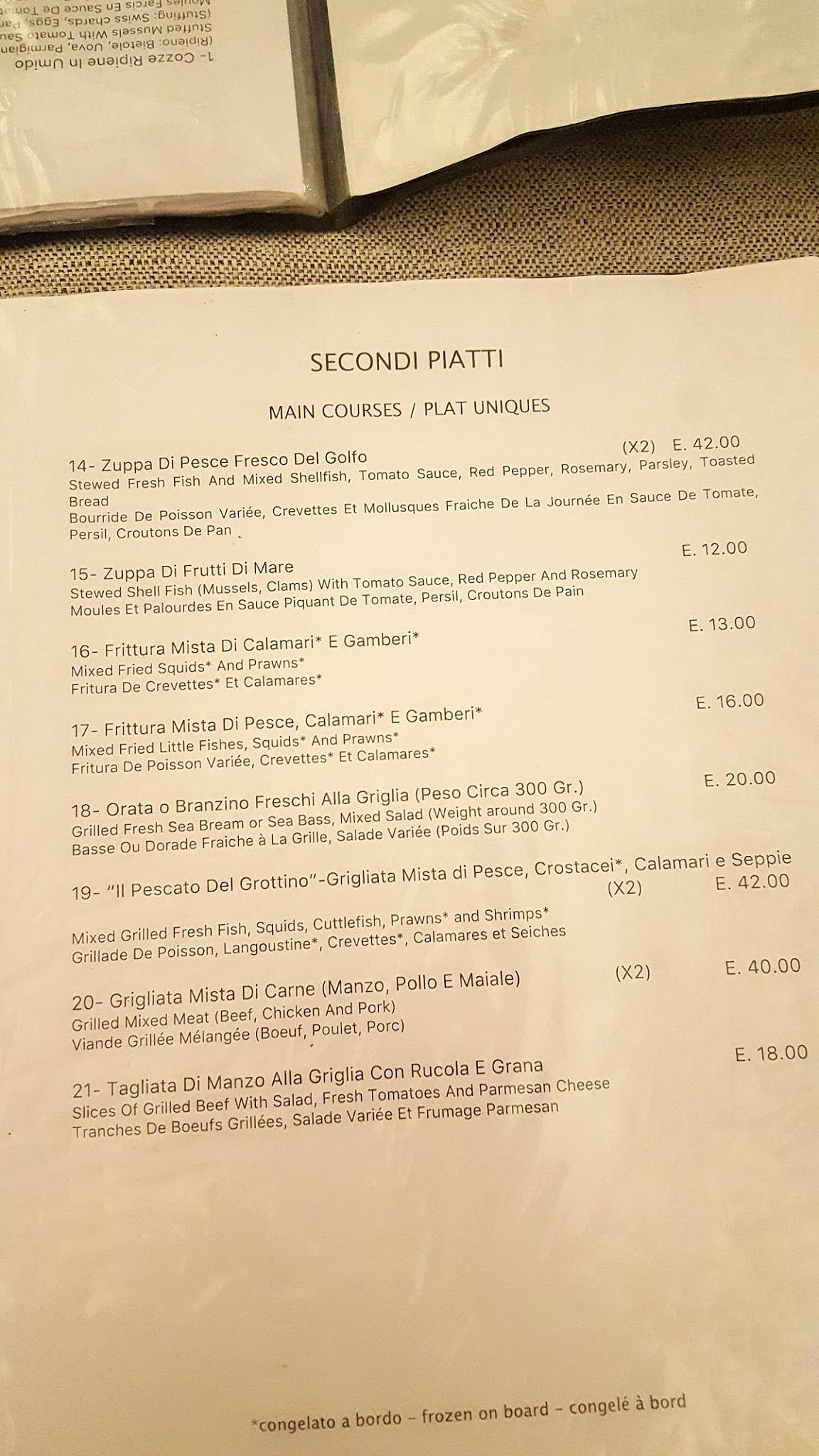 Menu di Ristorante Ripa del Sole Riomaggiore 