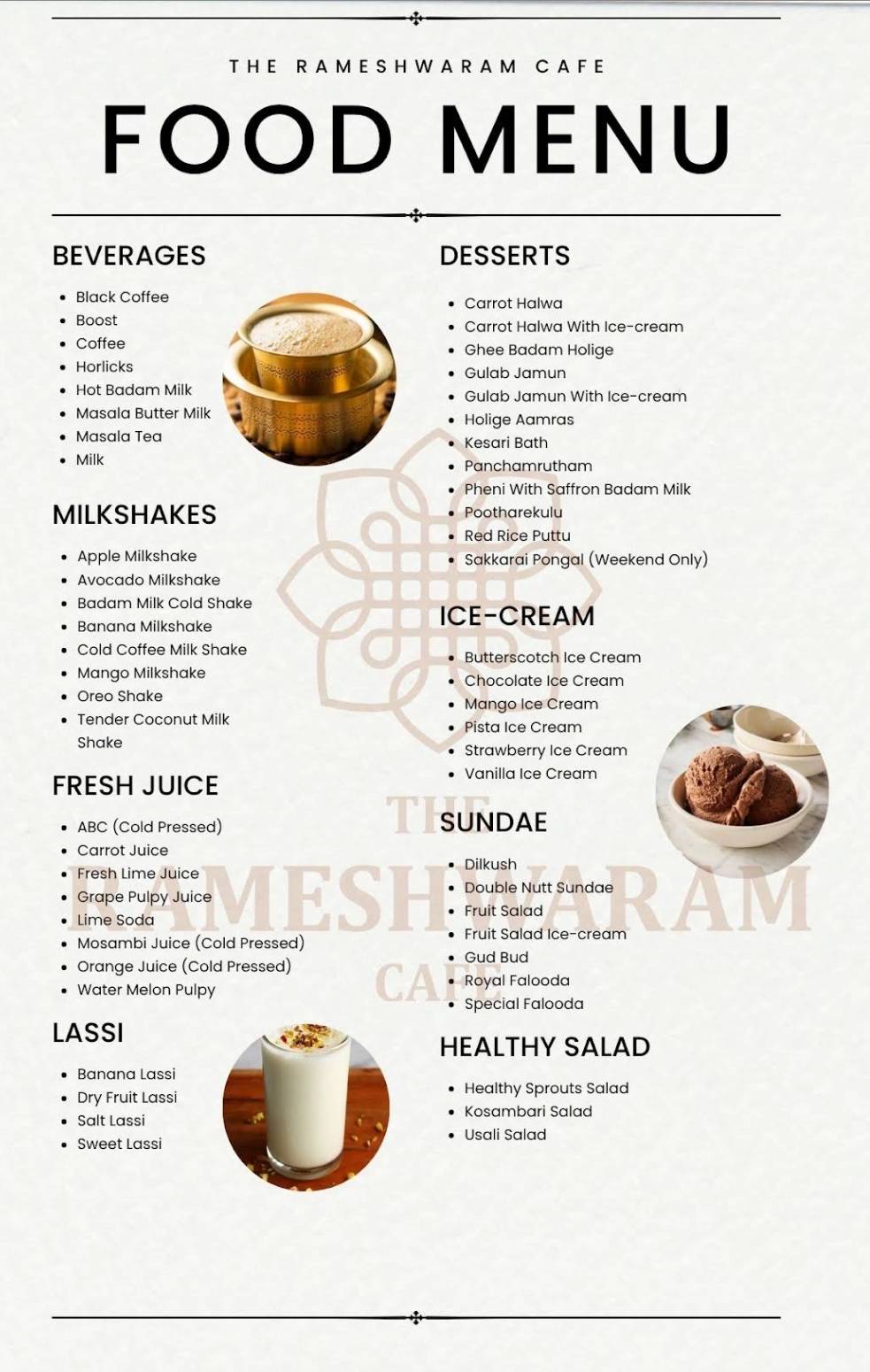 The Rameshwaram Cafe menu