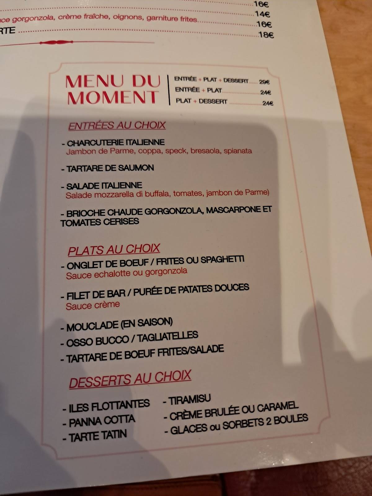 Menu de Via Roma