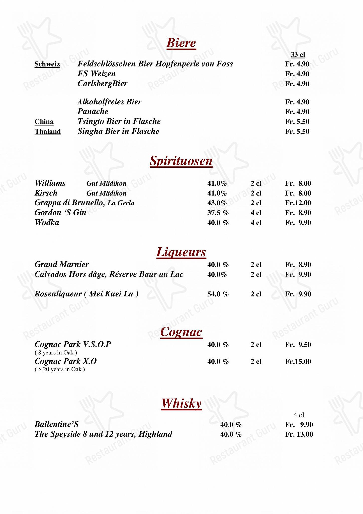 Menu di Yan-Ruyi Restaurant - Table Menu