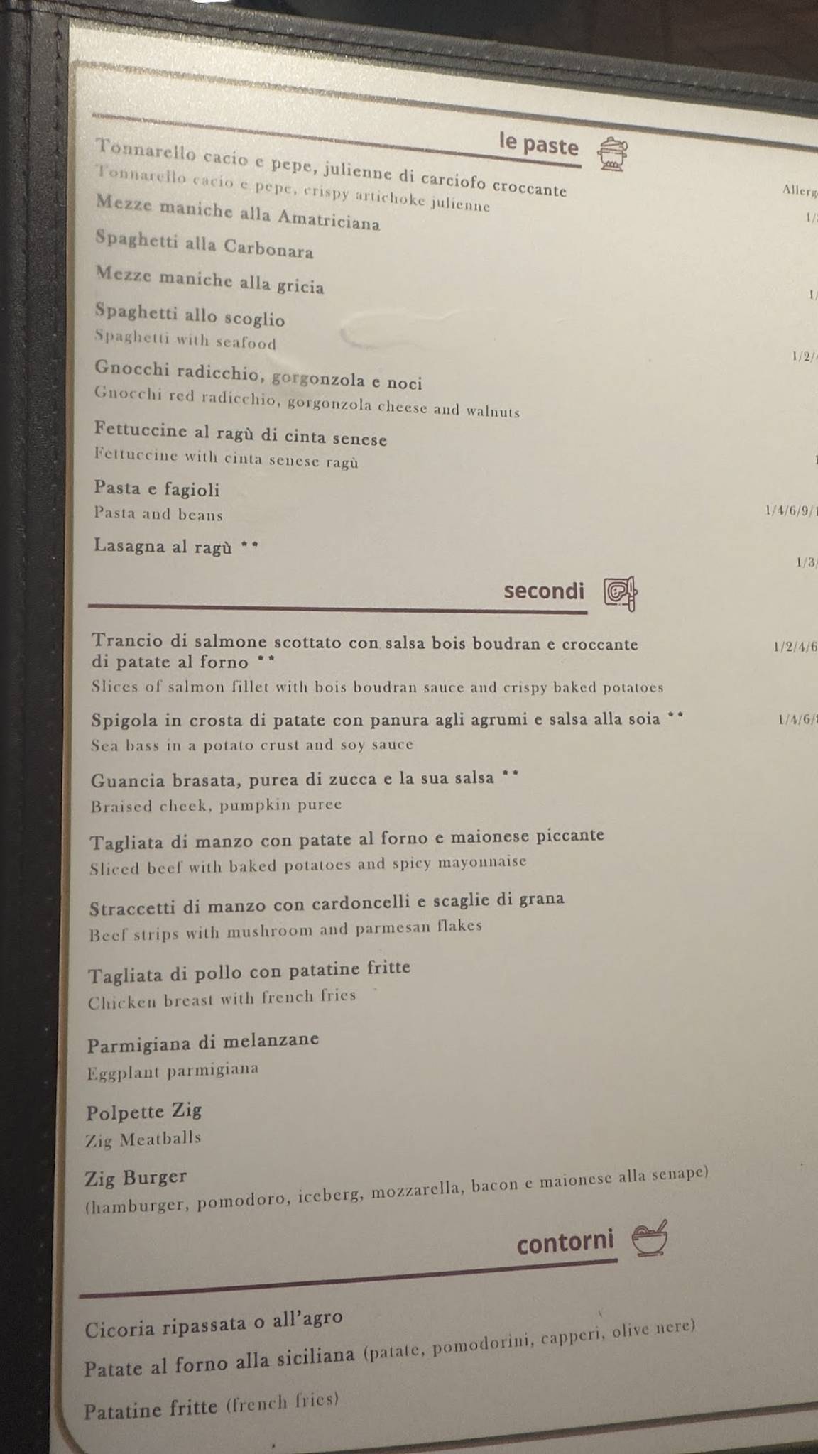 Menu di Zig Ristorante Roma Prati 
