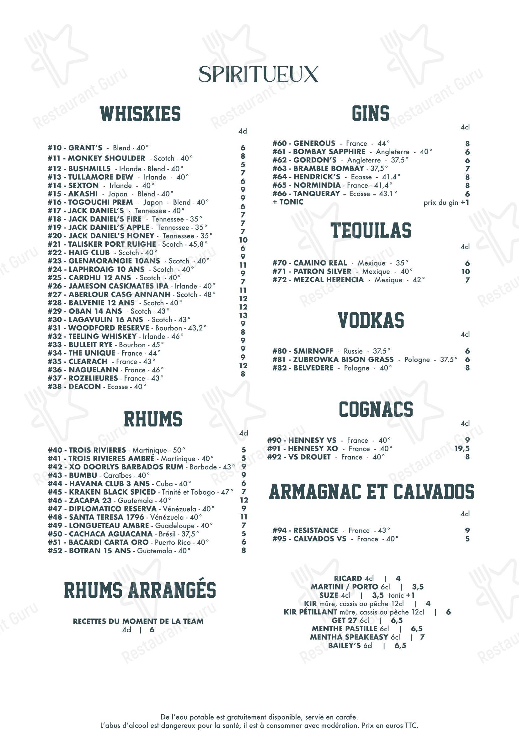 Menu pour BDS Restaurant Rennes - Основное меню