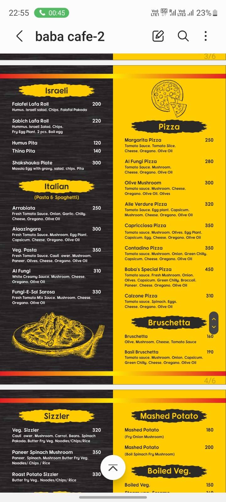 Baba's Cafe Rishikesh menu