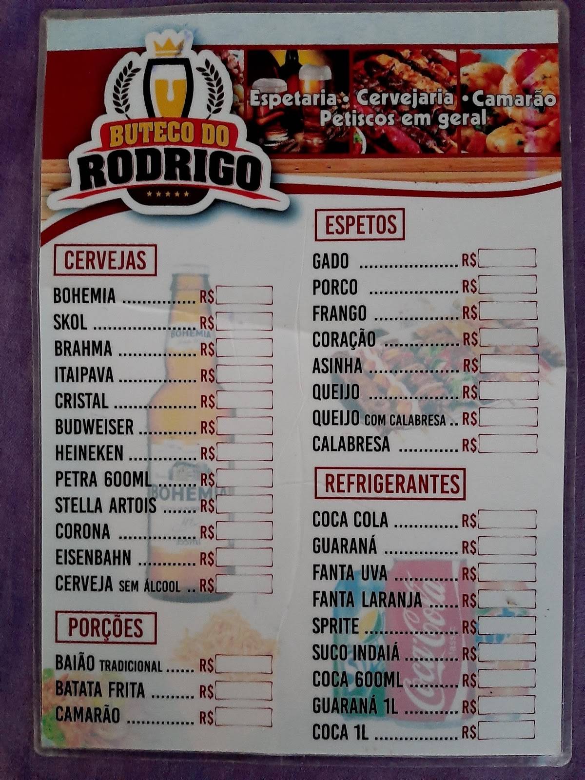 Buteco do Rodrigo cardápio