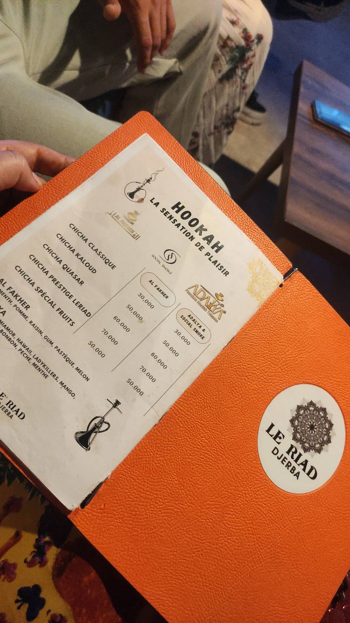 Menu de Le Riad Djerba