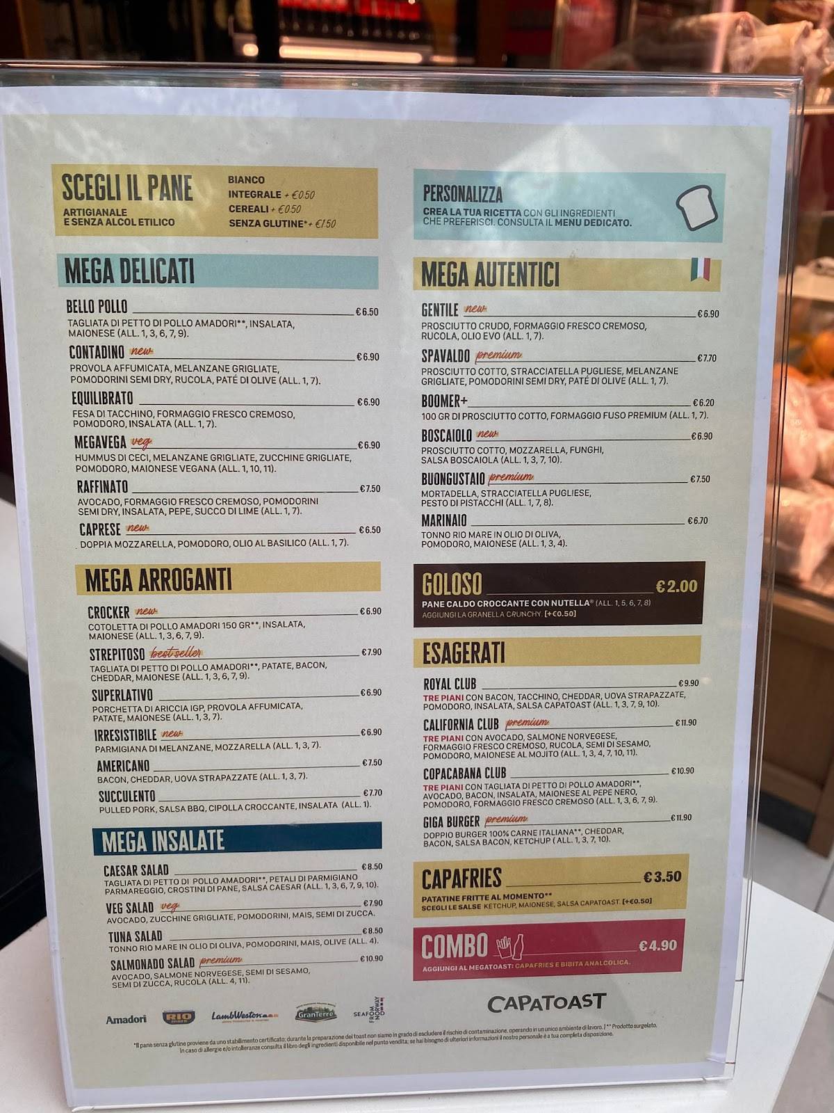 Menu di Capatoast - Roma Maximo 
