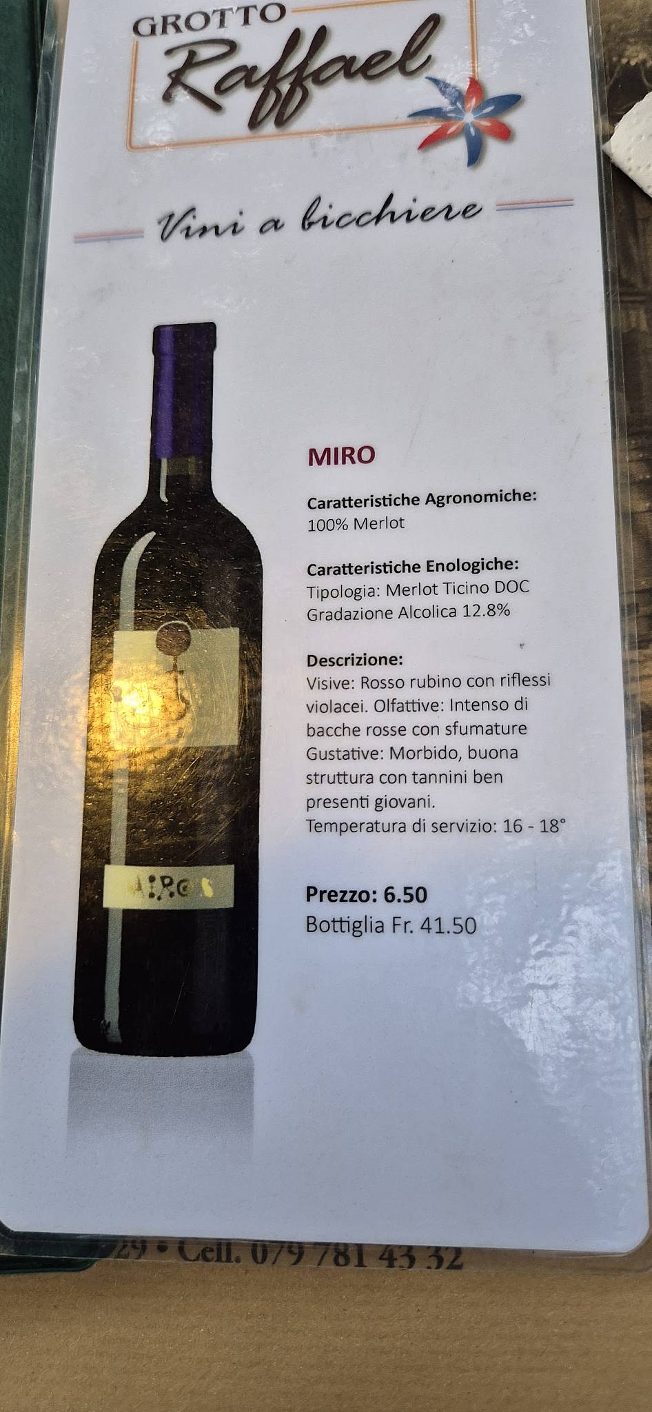 Menu di Grotto Raffael 