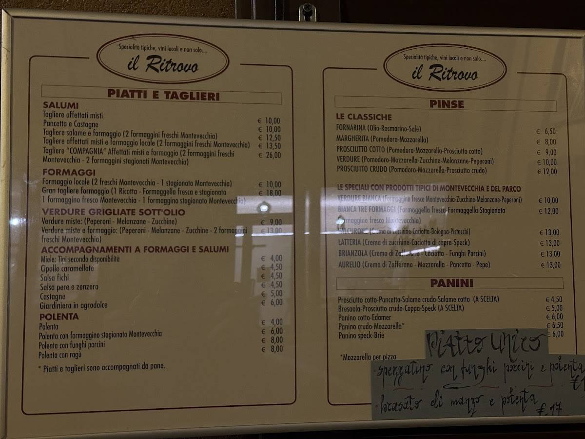 Menu di Il Ritrovo Montevecchia 
