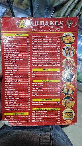 K R Bakes menu