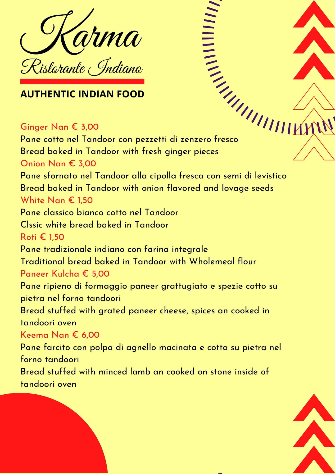 Menu di Karma Ristorante Indiano 