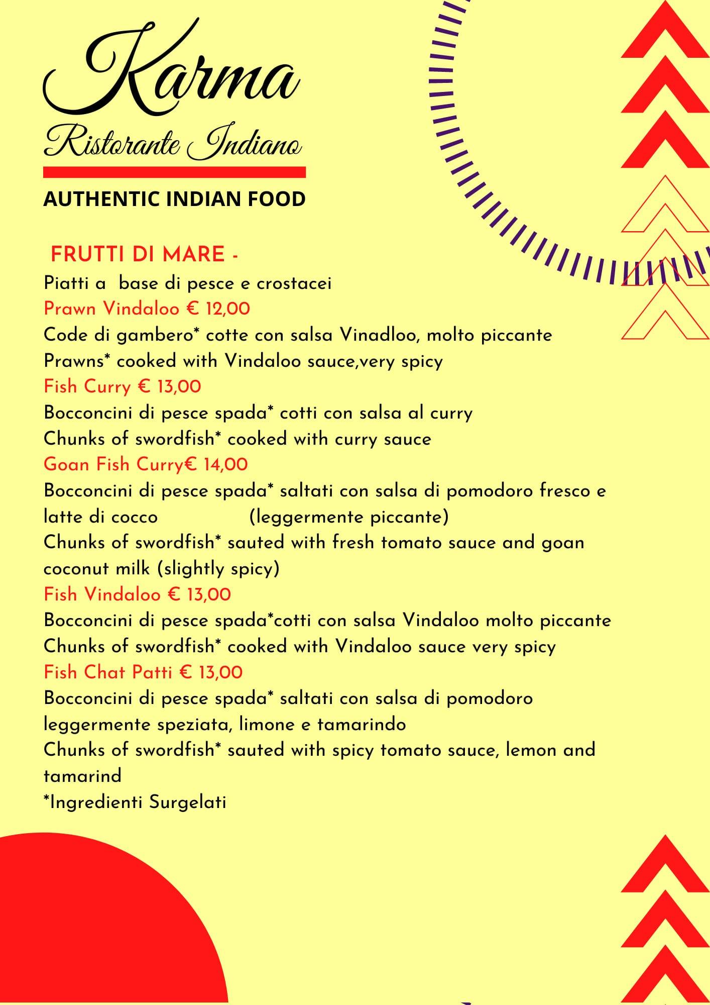 Menu di Karma Ristorante Indiano 