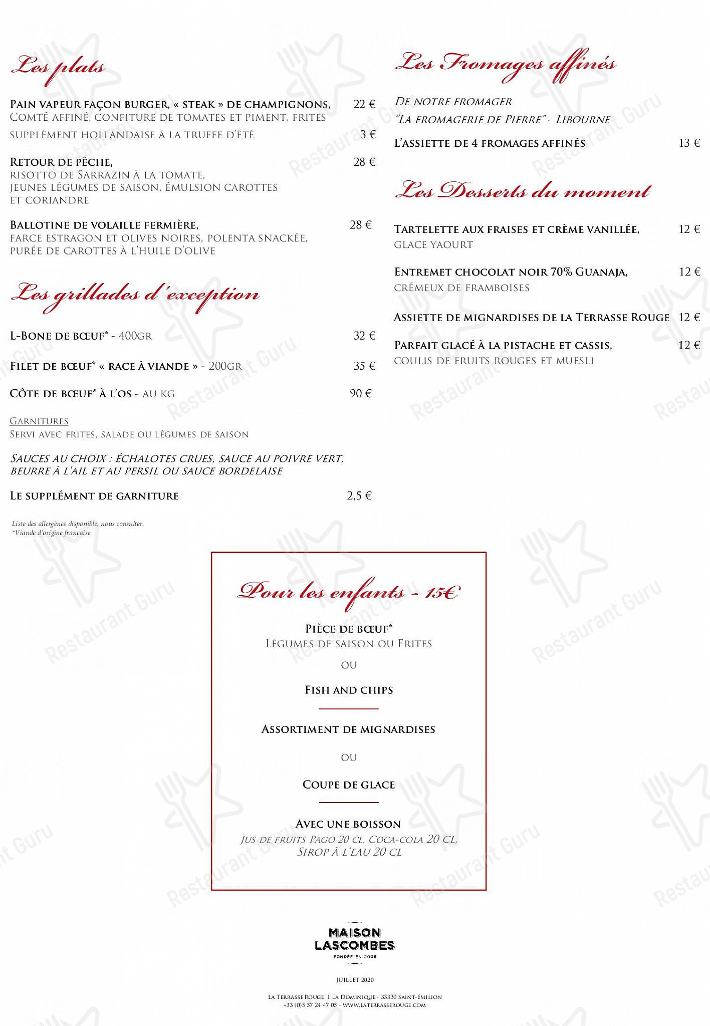 Wine Menu pour La Terrasse Rouge dans Saint-Émilion