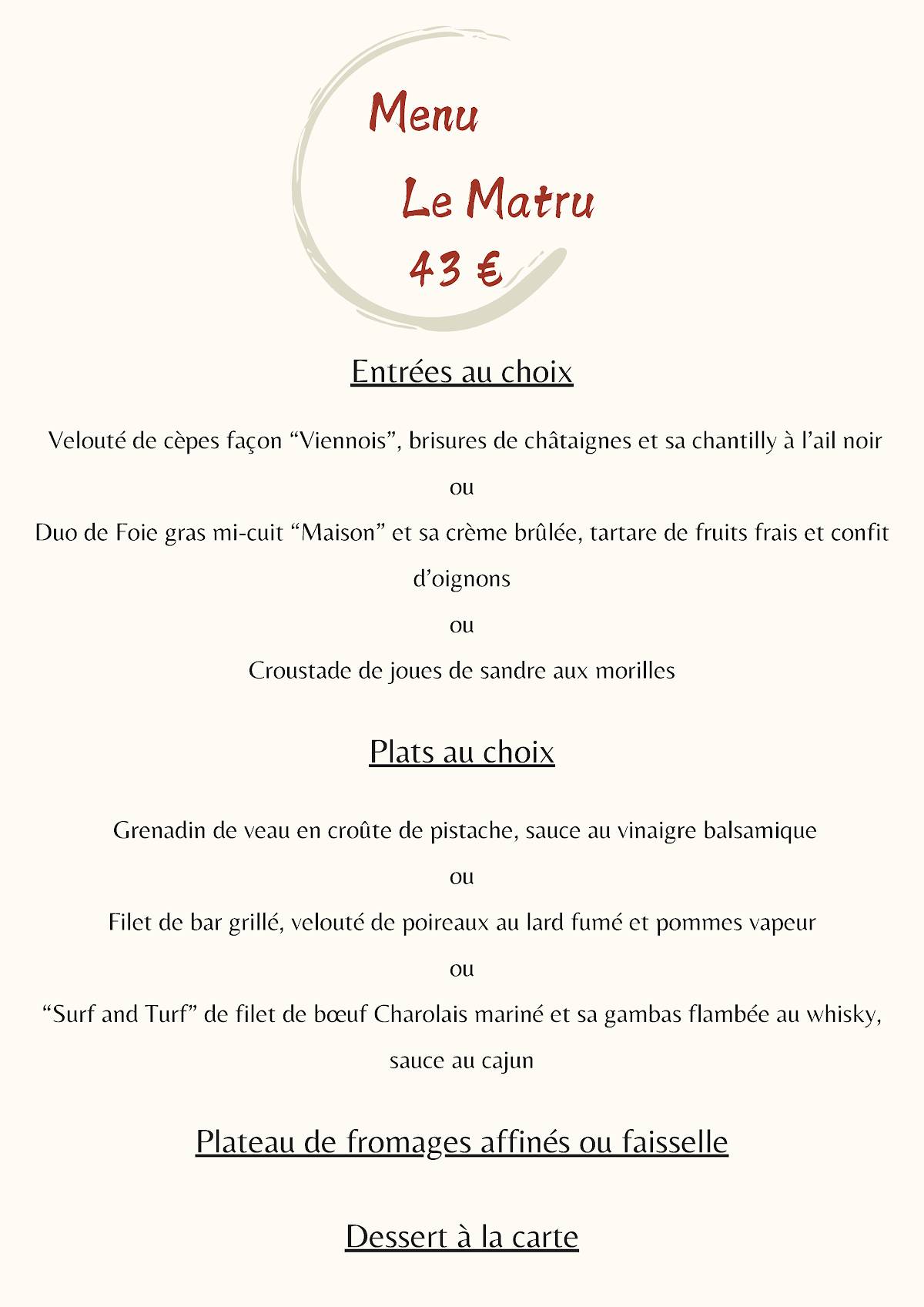 Menu de Les Terres Rouges