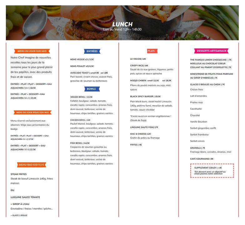 Menu de Modjo Lyon Part-Dieu