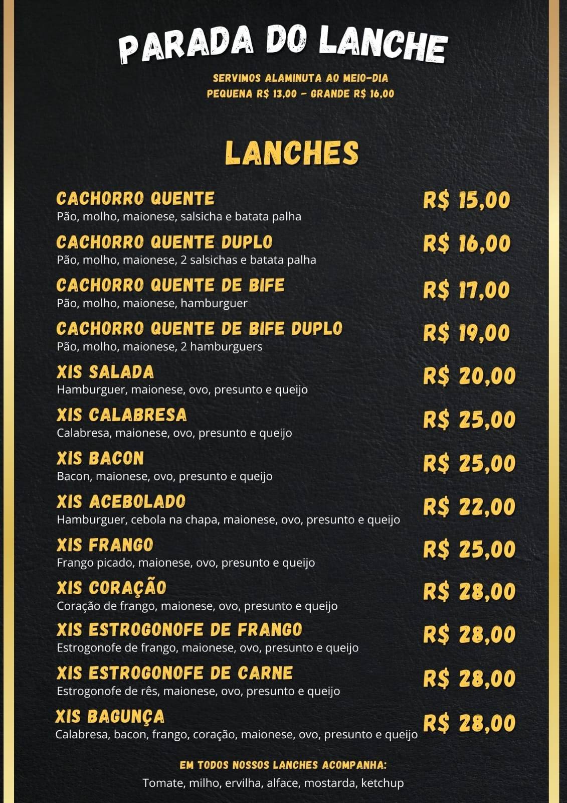 Parada do Lanche cardápio