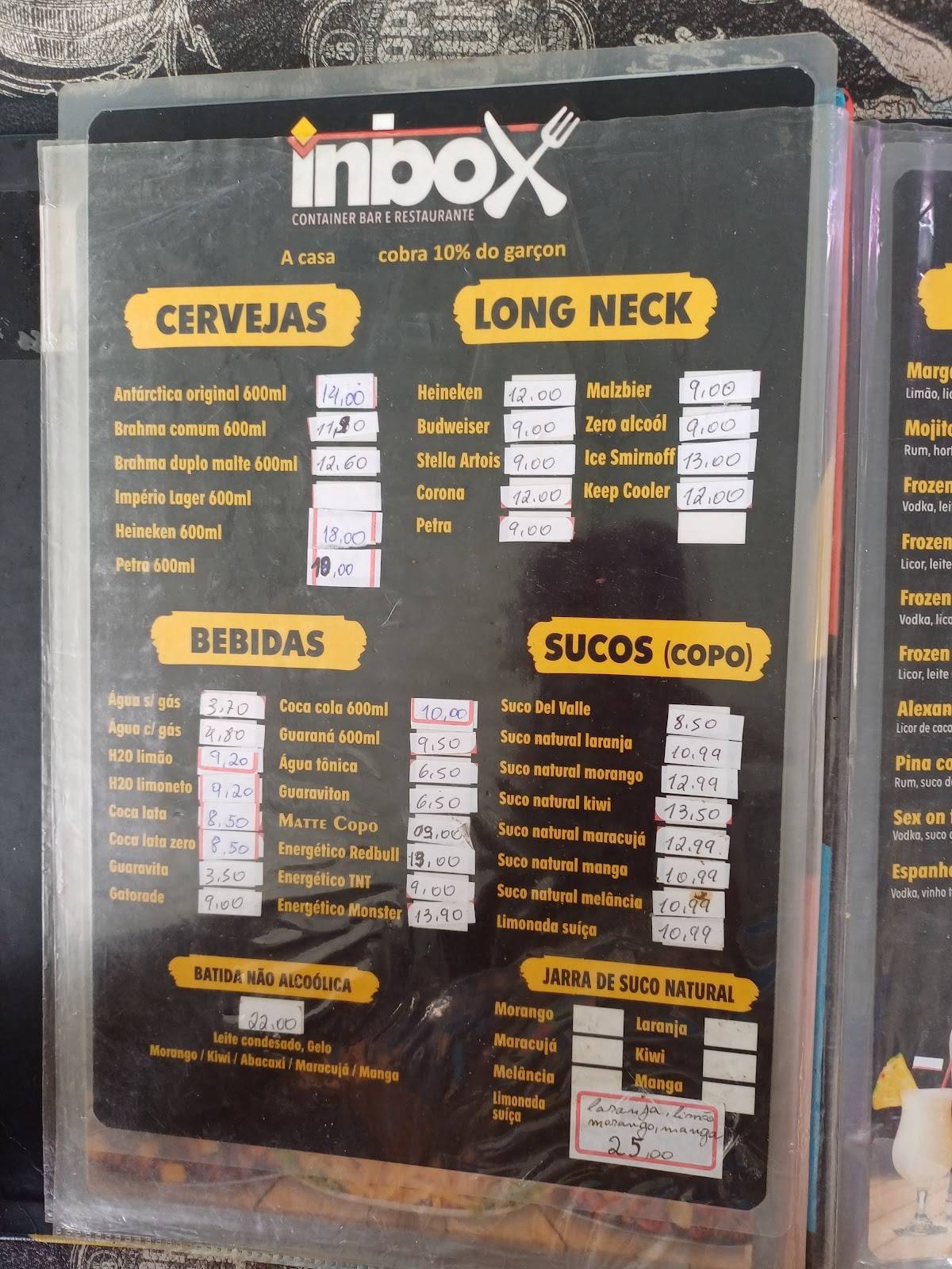 Inbox Container Bar cardápio