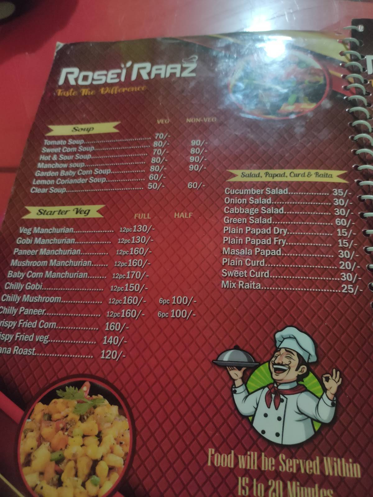 ROSEI RAAZ menu