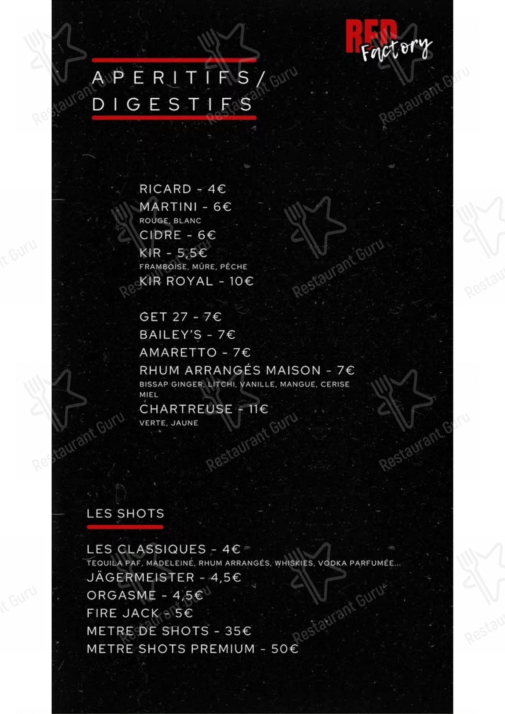 Red Factory dans Paris - Menu