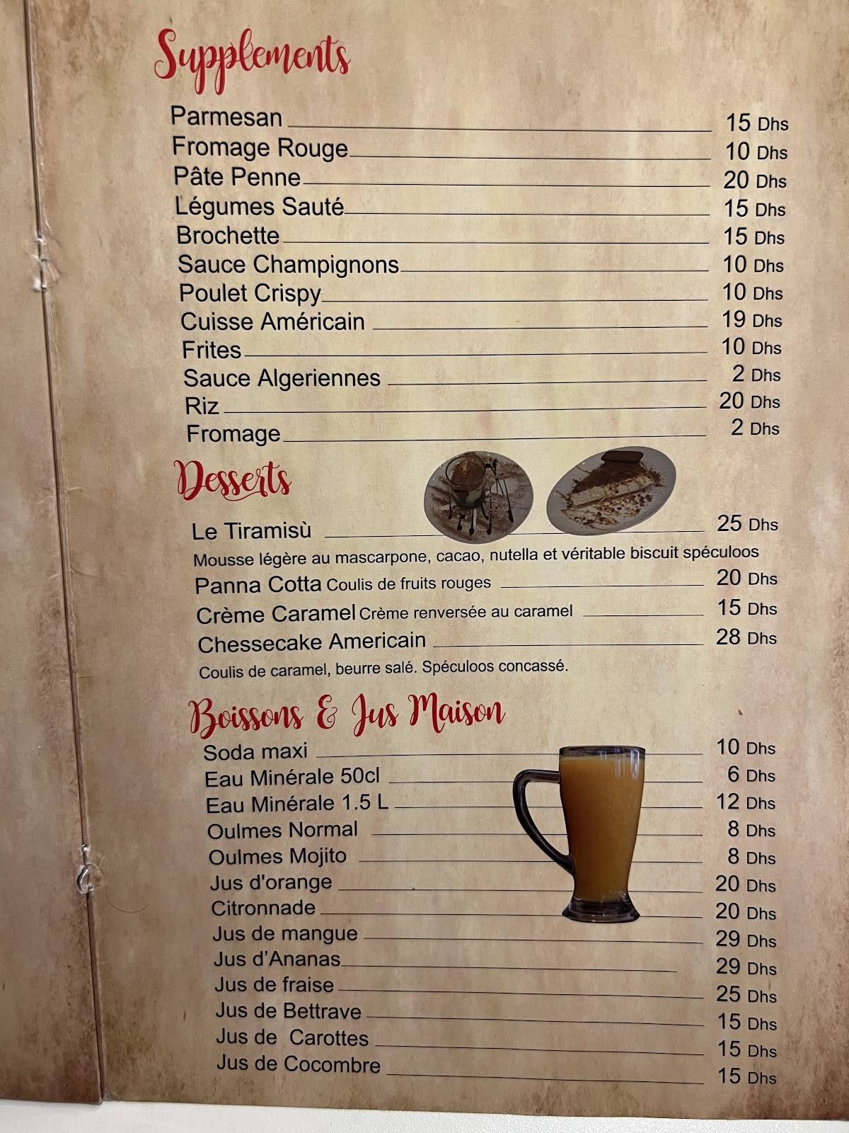 Menu de Mahboub