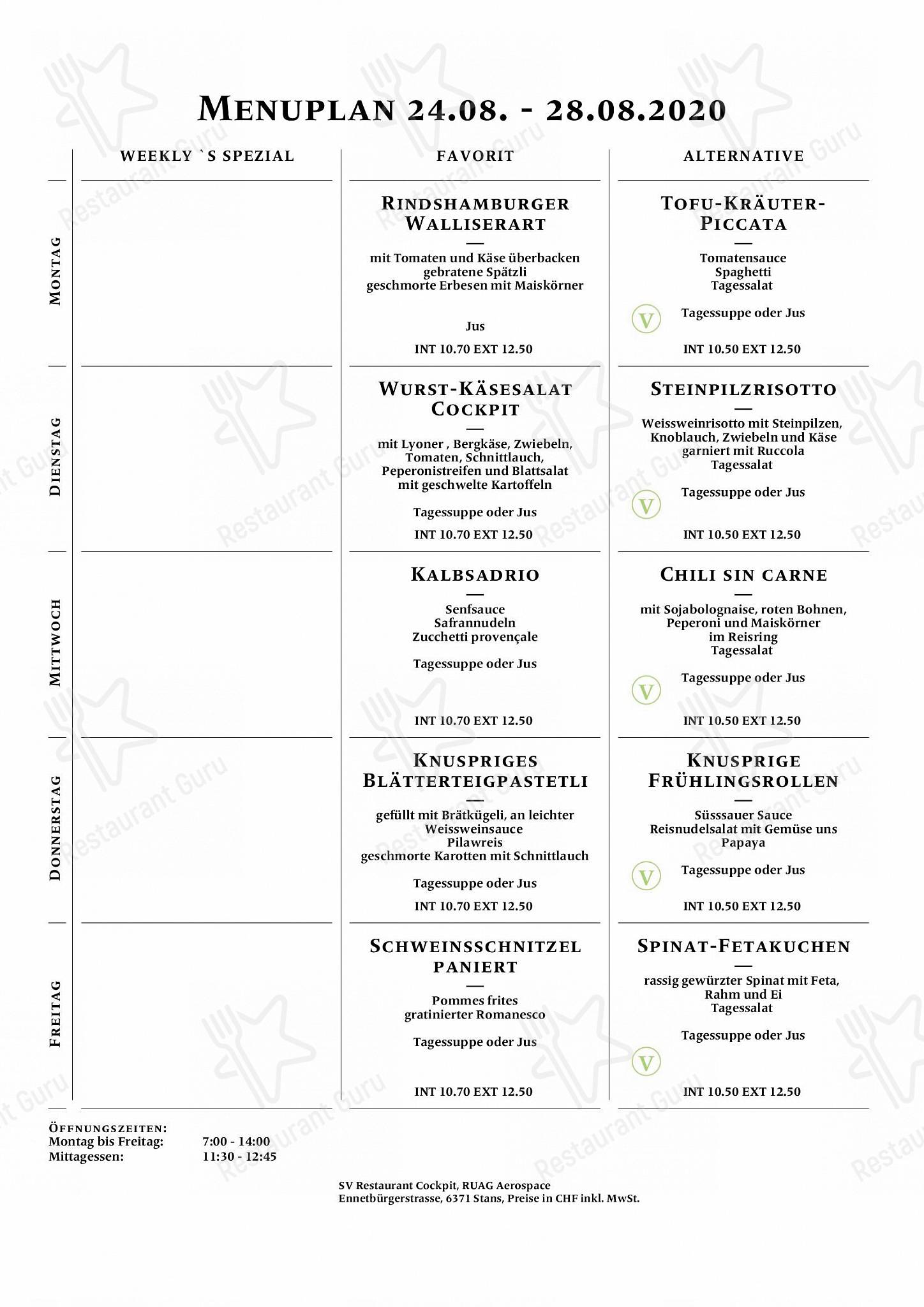 Wine Menu pour Restaurant RUAG Cockpit dans Stans