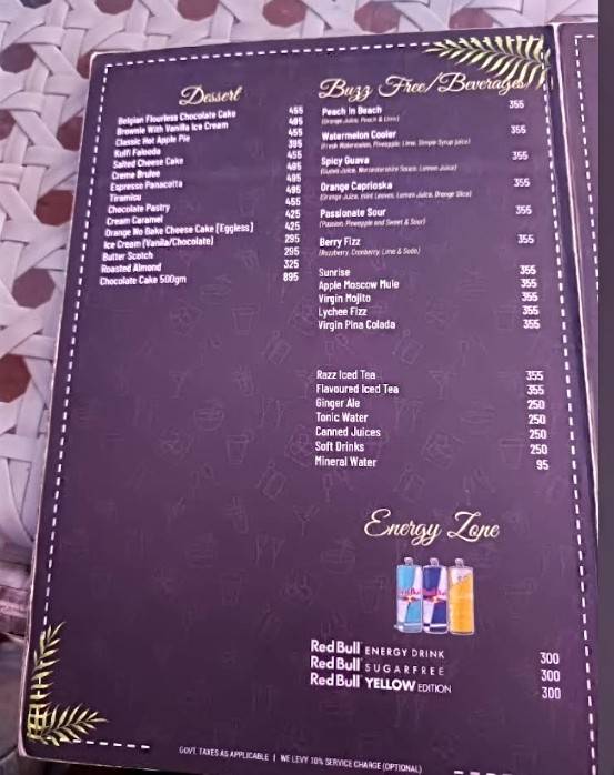 Razzberry Rhinoceros menu